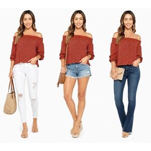 Women's Heart & Hips Off Shoulder Top Orange Black Size S New With Tags